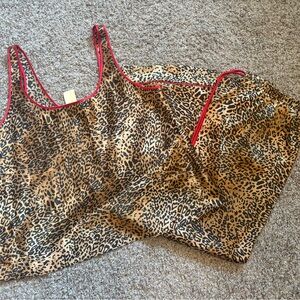Leopard Print Pajama Set with Red Trim